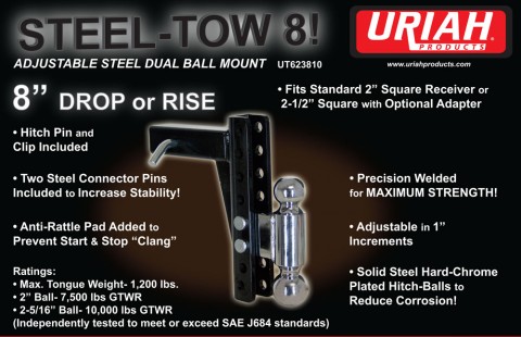 Uriah Products UT623810 8 Adjustable Steel Dual Ball Mount Drop 